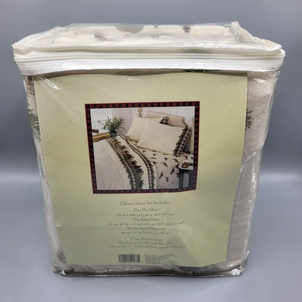 Woolrich Flannel Sheet Set Queen 4pc Moose Mountain Cabin Scenic Cream Green Red